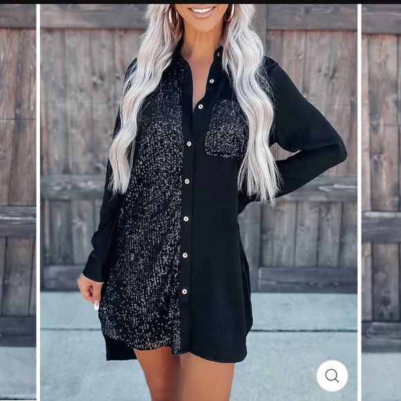 Satin Sequin Button Down Shirt Dress *Brand New* - Picture 6 of 8